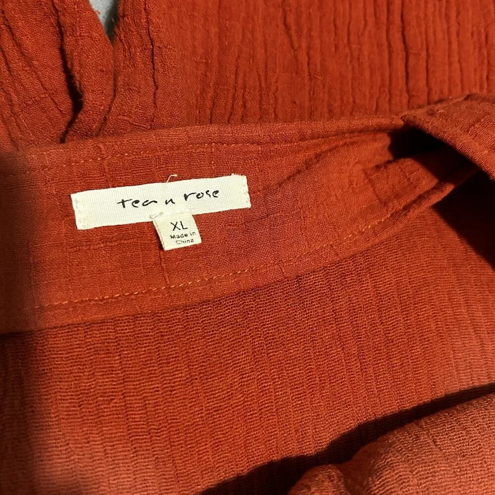 Tea n Rose Burnt Orange Utility/Boho/Minimalist Jumpsuit XL 100% Cotton NWOT - Picture 8 of 12